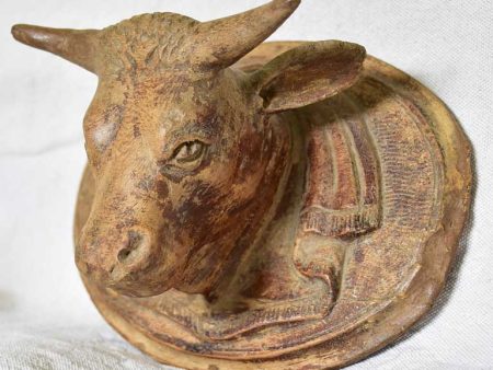 Antique French bulls head from a butcher s block - carved wood Hot on Sale