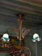 French Art Nouveau three light pendant with green glass lampshades Sale