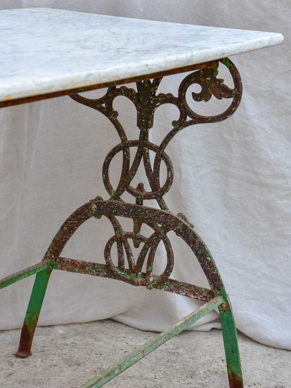 Rectangular marble French garden table with pretty green wrought iron base For Cheap