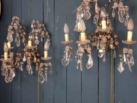 Pair of 1940 s crystal wall sconces - 5 lights Online Sale