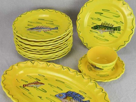 12 plate vintage hand painted French fish service -  Louis Sicard Aubagne Online Sale