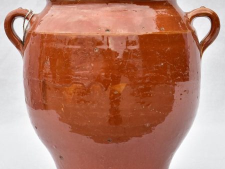 Large antique French confit pot with brown glaze 12½  For Sale