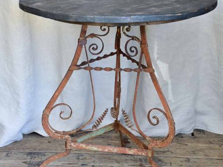 Antique Wooden Top Table with Wrought Iron Base Online now