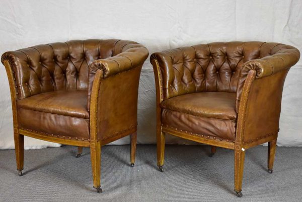 Pair of mid-century English leather armchairs on Sale