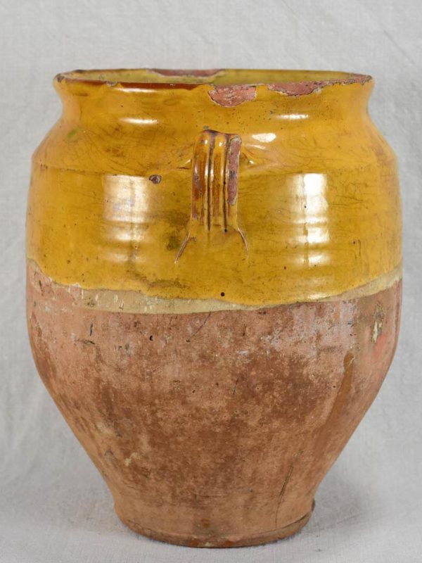 Very large antique French confit pot with yellow glaze 12¼  Discount