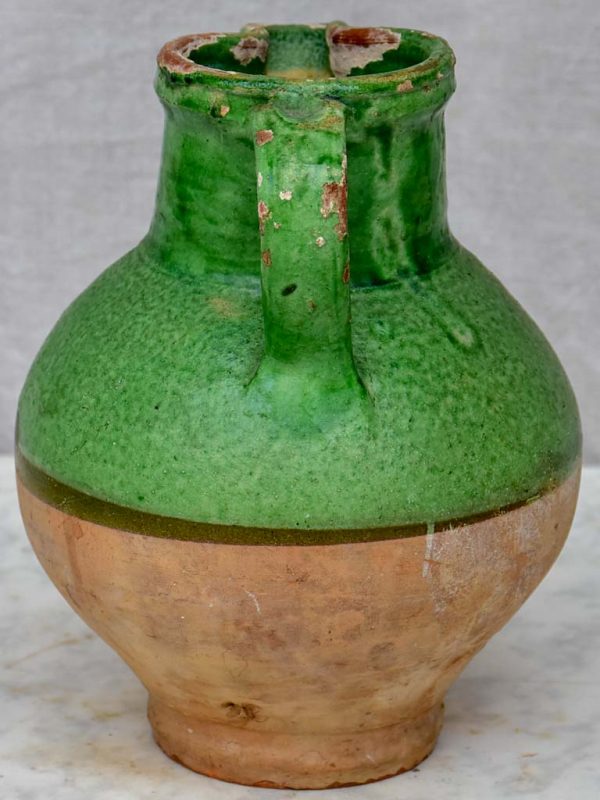 Antique French pitcher with matte green glaze Online Hot Sale