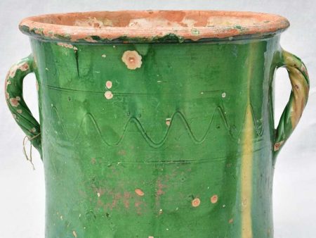 Large antique French pot   planter with two handles and green glaze Discount