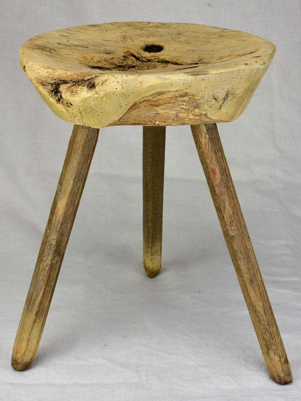 Antique French primitive milking stool - chestnut Supply