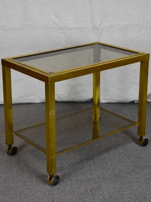 Mid century side table on wheels - glass and brass Cheap