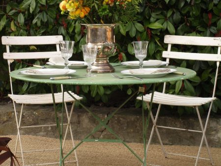 Round green folding bistro table - four person For Discount