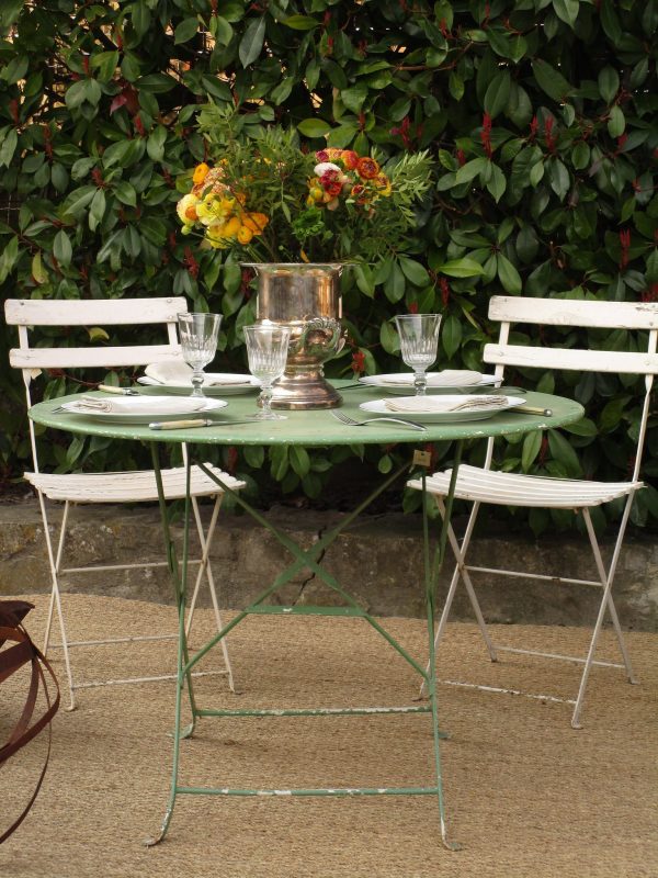 Round green folding bistro table - four person For Discount