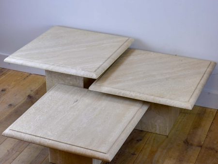 Three vintage travertine nesting side tables Discount