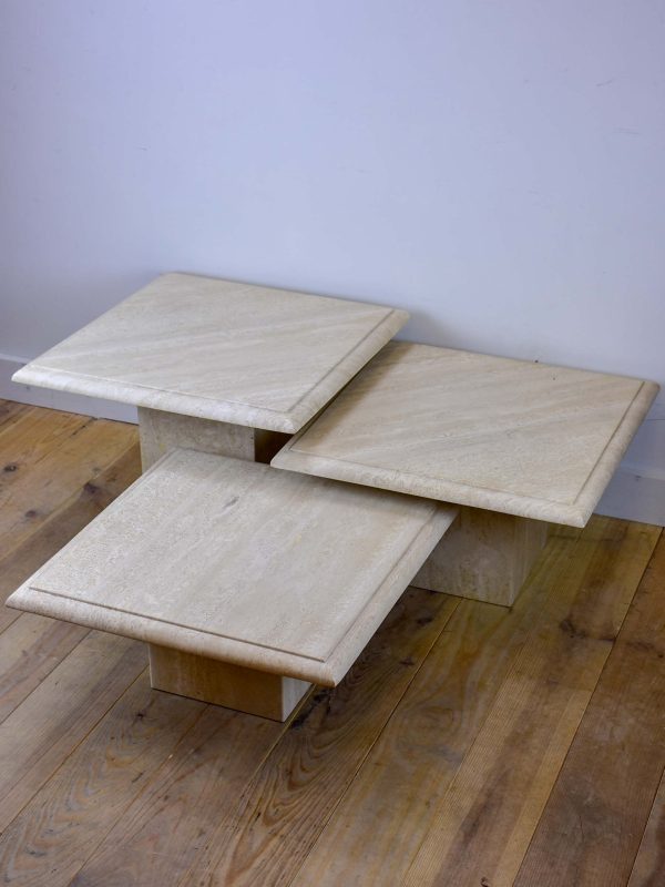 Three vintage travertine nesting side tables Discount