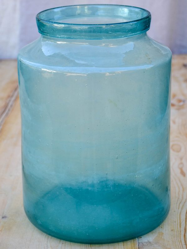 Large antique French preserving jar with blue   green glass For Discount