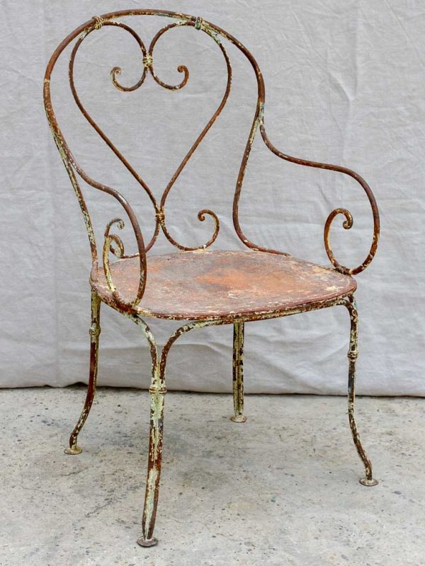 RESERVED LM Antique French garden armchair with heart back and solid seat For Discount