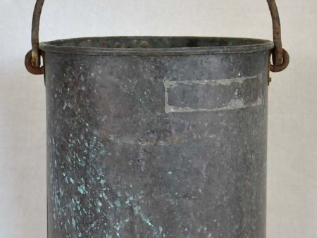 19th Century French copper bucket - black   blue   green patina 12½  Supply