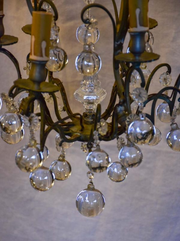 19th Century French chandelier with round pendants 26  For Sale