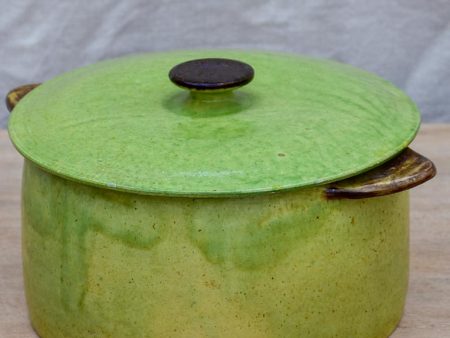 Antique French soup tureen from Dieulefit - green with burnt handles For Cheap