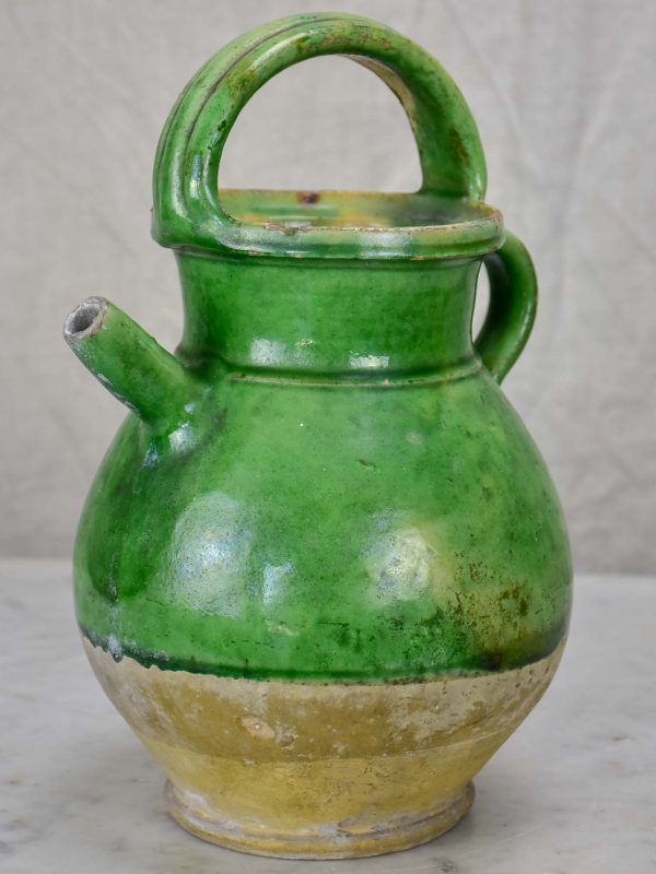 Small 19th Century French water pitcher with green glaze Cheap