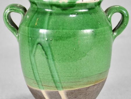 Small antique French confit pot with green glaze 7½  Online Hot Sale