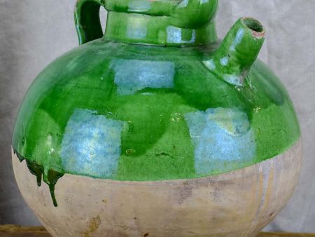 French water jug   cruche with green glaze on Sale