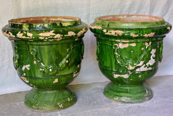 Pair of large French garden urns with Green glaze from St John De Fos 26  For Sale