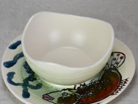 Vintage French hand painted fish service bowl 7½  Sale