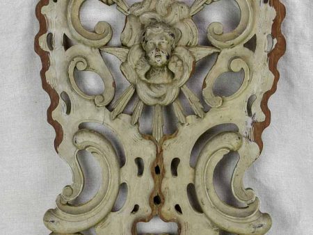 Pretty carved panel with angel and grey paint finish 15  x 23¾  Online now