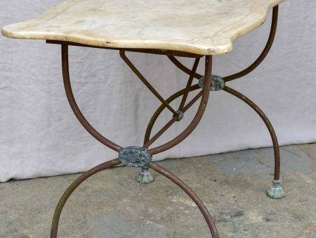 Antique French rectangular garden table with pretty feet and curved marble top 44  x 22½  For Discount