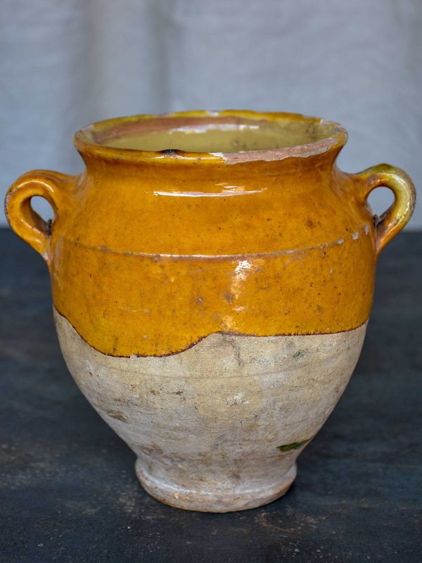 Antique French confit pot with yellow glaze 7 ¼   Hot on Sale