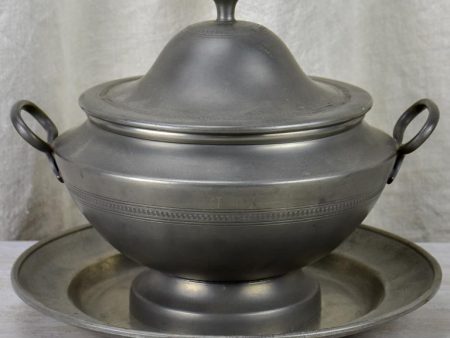 Mid century pewter soup tureen and plate For Cheap