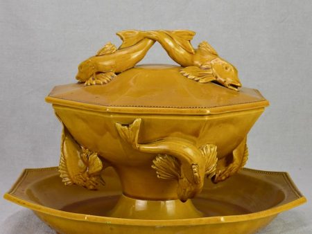 Exceptional antique French bouillabaisse soup tureen with orange glaze - Pichon Uzes Hot on Sale