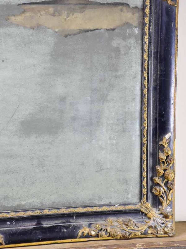 19th-century French mirror with black and gold frame 25½  x 30¾  For Discount