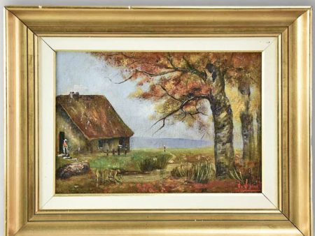 Late 19th Century country scene with farmhouse in Normandy - oil on canvas 16½  x 13  Cheap