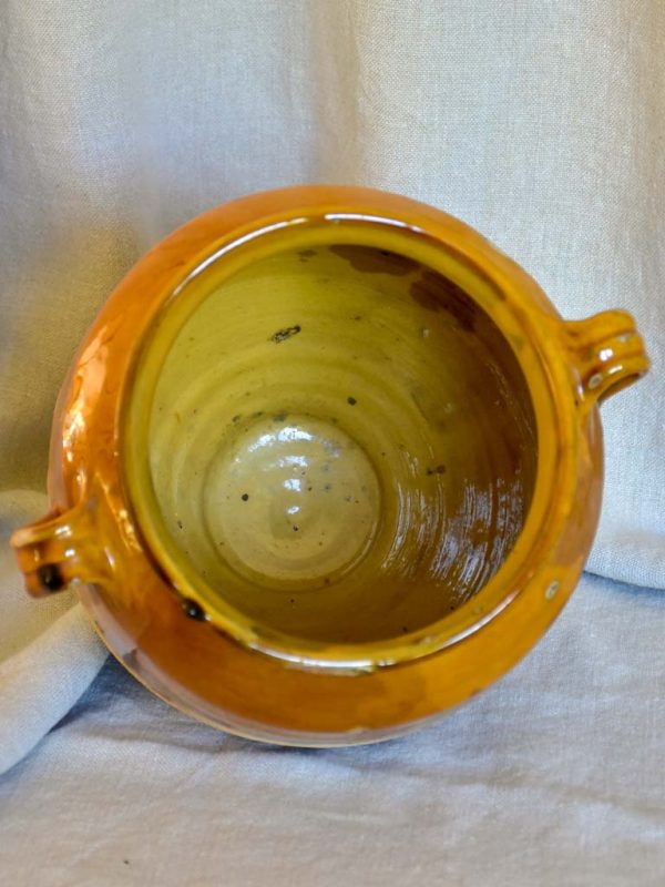 Antique French confit pot with ocher glaze 10¼  Fashion