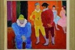 20th Century oil on canvas of clowns - Anna Costa 20¾  x 24½  Online Sale