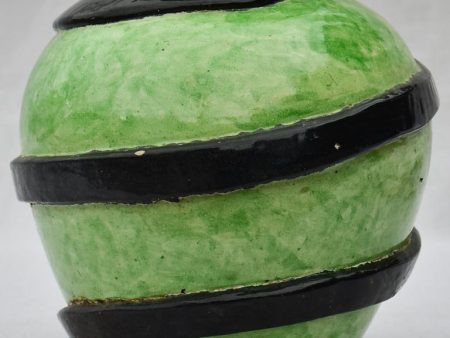 Mid century vase with green glaze and black swirl - Montigny Sur Loing Majolica 10¼  For Cheap