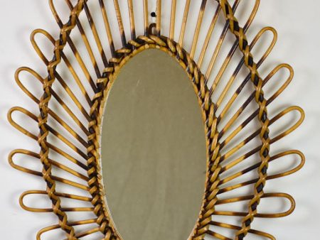 Vintage French mirror - oval with woven cane 18½  x 25½  Fashion