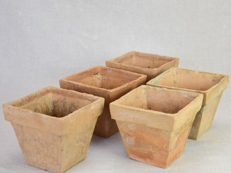 Collection of five antique French square terracotta pots 5½  on Sale