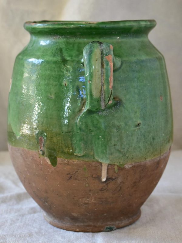 20th Century French confit pot with green glaze 9  For Cheap