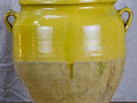 Antique French confit pot with yellow glaze 11 ¾  Fashion