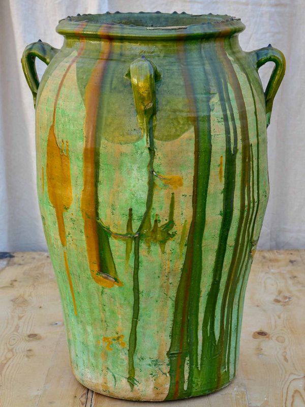 Large antique Spanish oil jar with green glaze 29 ¼   Sale