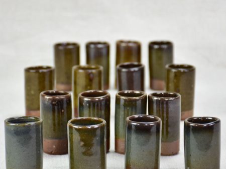 Set of 16 sandstone espresso   liqueur cups from La Borne with dark brown green and blue glaze 2¼  Online