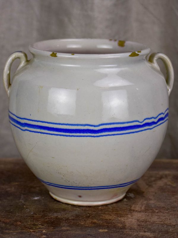 Antique French preserving pot - white with blue stripes Fashion