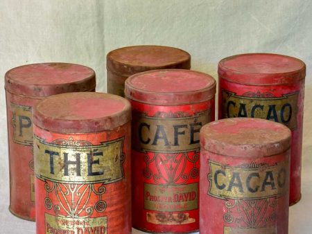 Collection of 6 antique French tole storage tins 9½  Cheap