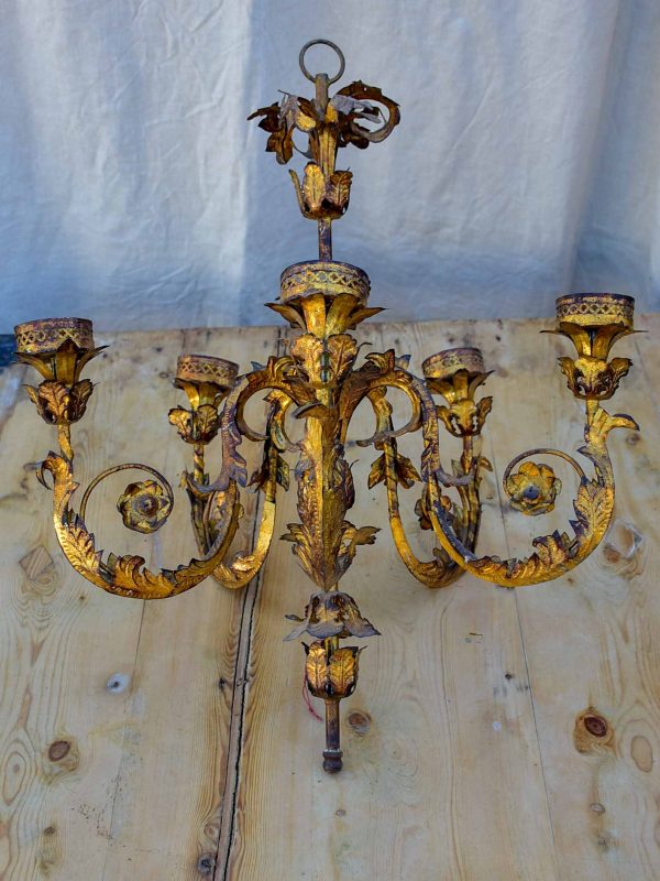 Mid-century Spanish chandelier - gold tole Sale