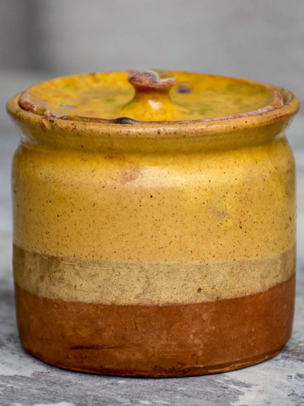 Antique French pot with yellow glaze and lid Discount