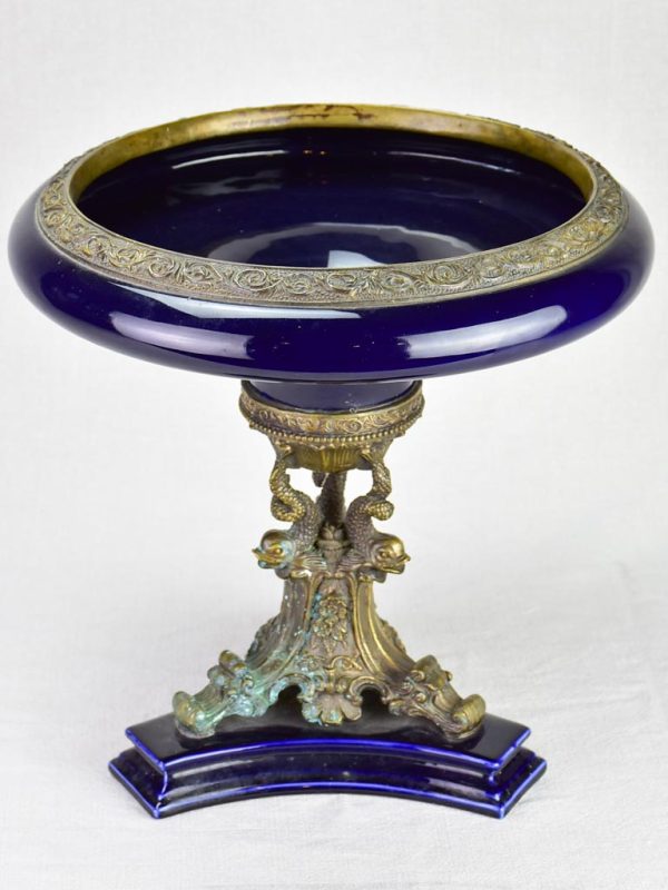 Napoleon III bronze and blue faience table centerpiece Online Sale