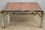 Red travertine Italian coffee table with chrome frame - 1970 s 80 s 30¼  For Sale