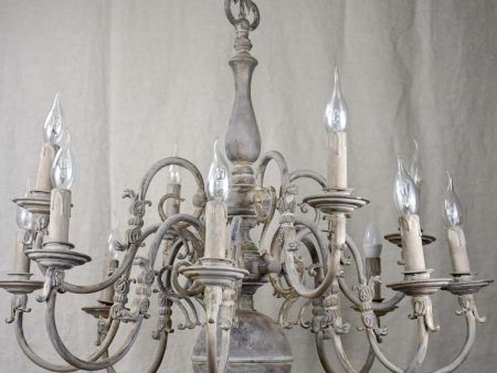 Large early 20th Century Dutch chandelier with grey patina 31½  diameter Online now